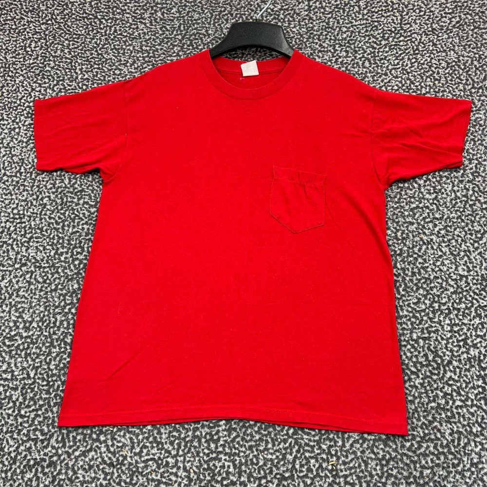 Vintage Pocket T Shirt Men Large Red Plain Blank Short‎ Sleeve Crew Neck L